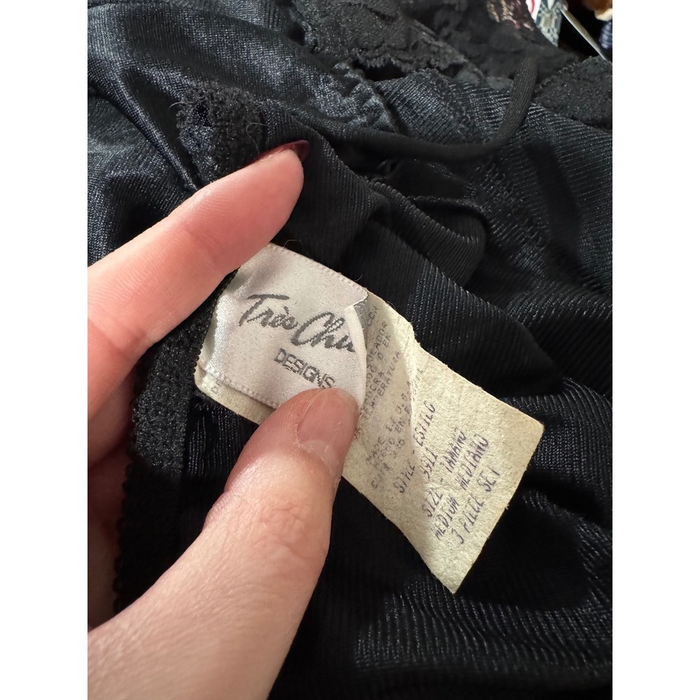 Vintage‎ Tres Chic Designs Black Lace Trim Babydoll Chemise Nightie Women's Med - Picture 4 of 4